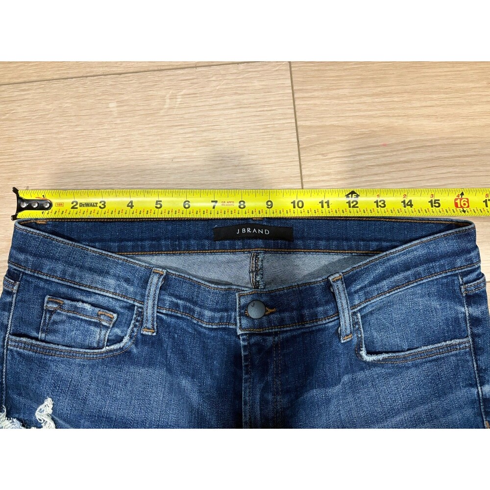 J Brand Women's 32 Mid Rise Cropped Bootcut Jeans Frayed Hem Distressed Knee Den - Picture 5 of 10